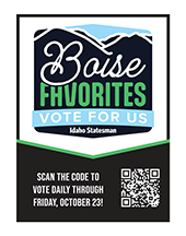 Boise Favourites | Vote for us | Idaho Statesmen | Scan the code to vote daily through friday, October 23!